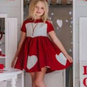 Only little once valentine heart scalloped dress girls 5
